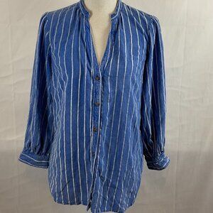 By Anthropologie Top 6 Blue White Stripe Button Front Long Sleeve New NWT